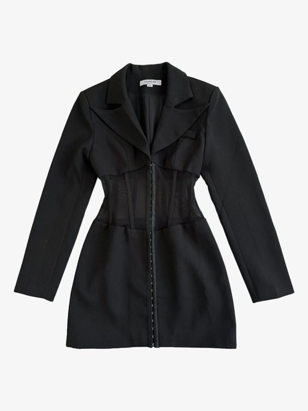 Black Structured Hook/Eye Corset Collared Blazer Dress by Heiress Beverly Hills